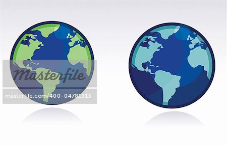 two different color globes of the world isolated over a white background.