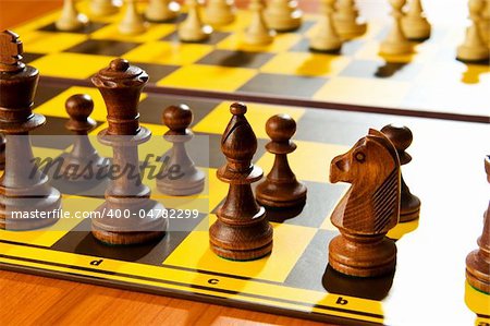 Set of chess figures on the playing board