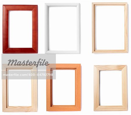 collection of wooden frames on white background. each one is in full camera resolution