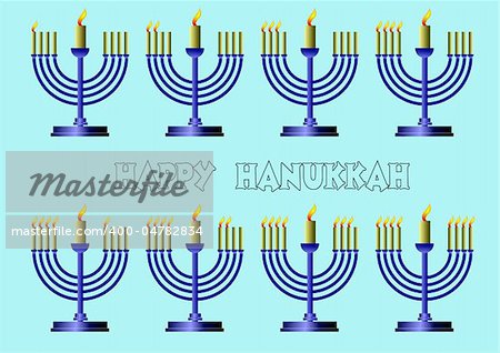 Hanukkah Symbols. Vector colored illustration