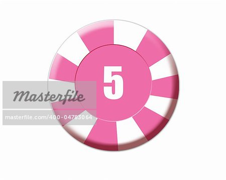 Pink roulette chip isolated on white, vector illustration