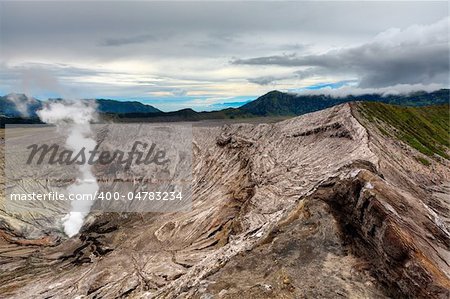 Crater of volcano Bromo at sunrise time. Indonesia