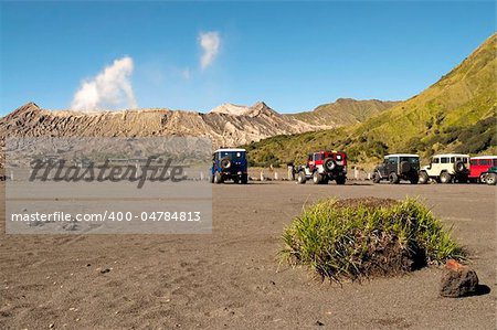 Bromo Volcano view on a clear blue sky