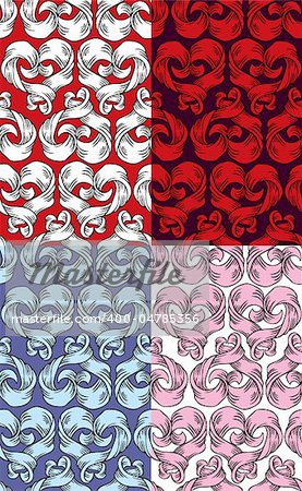 Ribbon created hand drawn vintage hearts seamless pattern