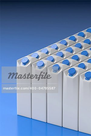 Line-up of a clear juice or milk package models on a blue background.