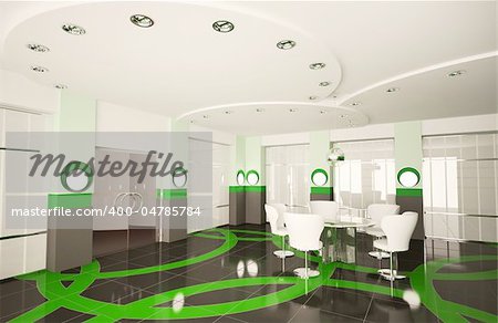 Modern boardroom with round glass table interior 3d