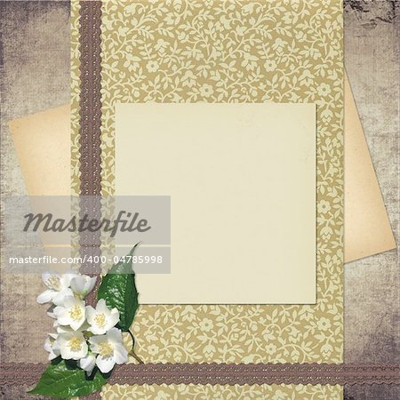 Card for congratulation or invitation with retro paper and flower