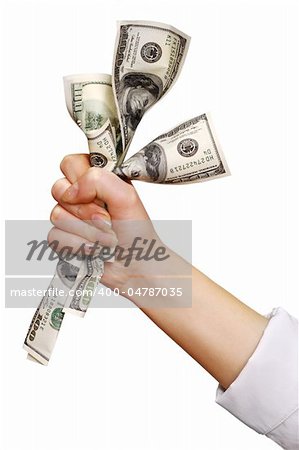 American money in hand isolated on white