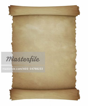 Vintage roll of parchment background isolated on white