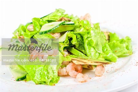 seafood salad closeup isolated on a white background