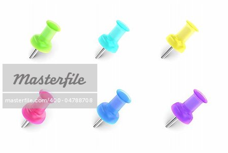 Set of color pushpins isolated on white