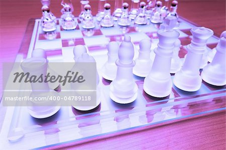 Set of chess figures on the playing board