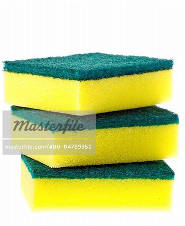 Stack of colorful scrubber pads or scourers. Isolated over white with clipping path.