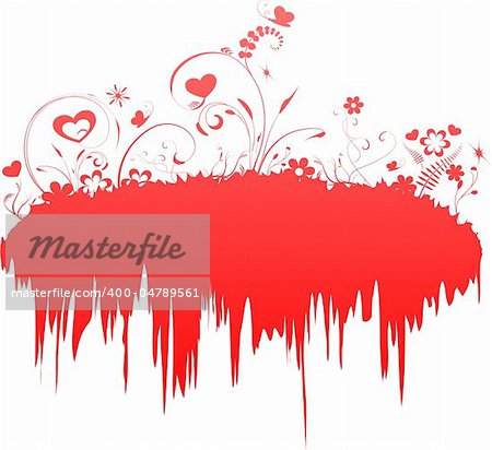 Red designer island with hearts and flowers