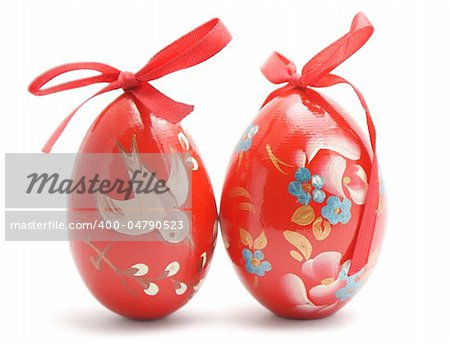 Two hand painted Easter eggs isolated on white background
