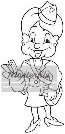 Conductress - Black and White Cartoon illustration, Vector