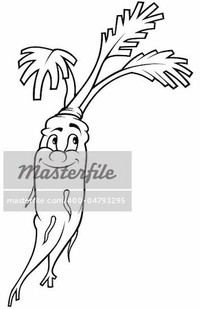 Carrot - Black and White Cartoon illustration, Vector