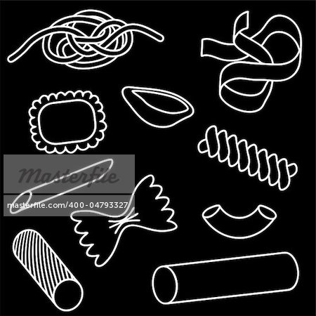 Set of editable vector icons of different pasta shapes