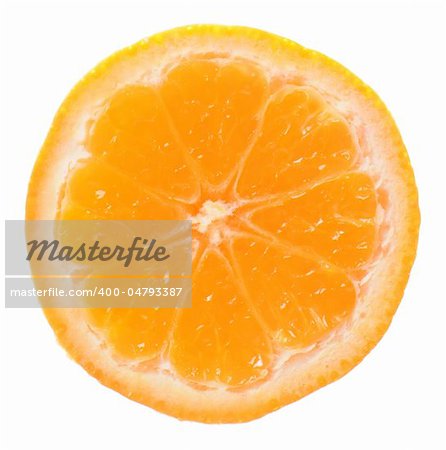 Halved juicy tangerine isolated on white background