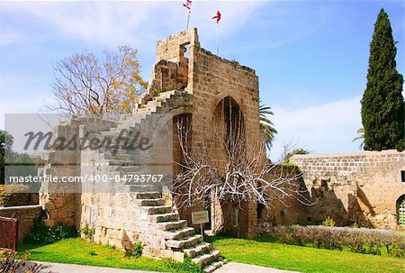 Historic Bellapais Abbey in Kyrenia, Northern Cyprus.Original construction was built between 1198-1205, it is the most beautiful Gothic building in the Near East.