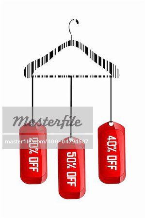illustration of discount tags with hanger on white background