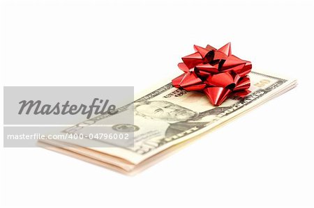 50 Dollar with holidays bow isolated on white