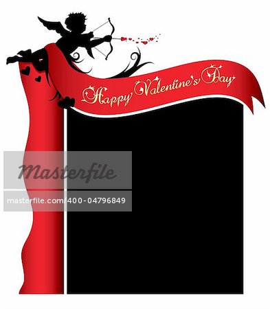 Cupid silhouette with red ribbon and background illustration