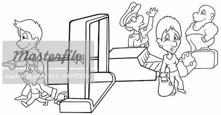 Security - Black and White Cartoon illustration, Vector