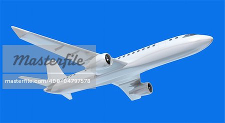 Airplane in the air isolated on blue sky. my own design. 3d image