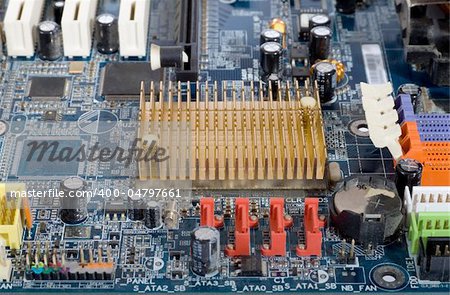 Computer mainboard with lots of electronic components