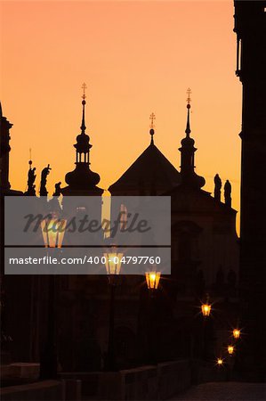 Old Town bridge tower at one end of Charles bridge on the river in Prague.