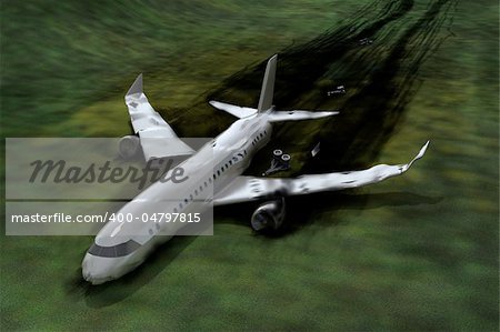 Airplane crash concept. My own design, 3d image