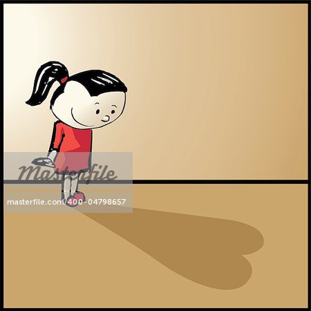 Vector illustration of girl and heart shadow