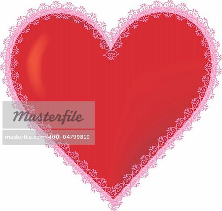 A 3D heart with a frilly pink border