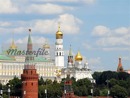 Moscow cityscape with Kremlin towers and churches