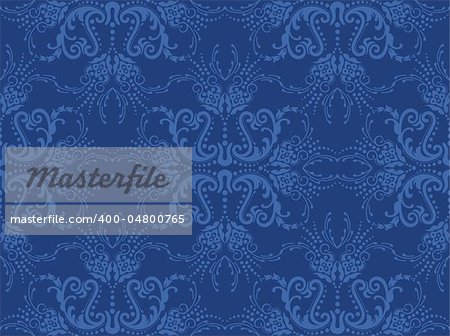 Seamless blue floral wallpaper. This image is a vector illustration.