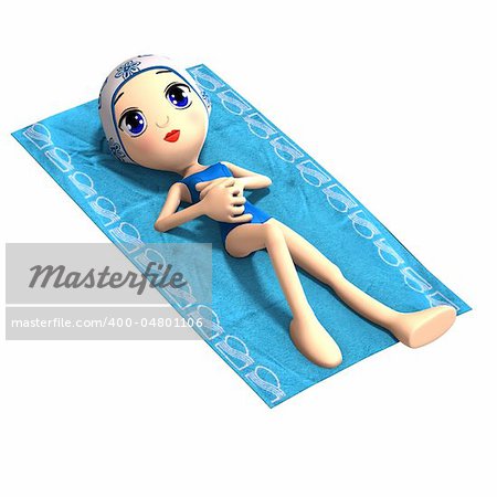 funny and cute cartoon girl. 3D rendering with clipping path and shadow over white