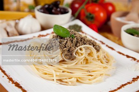 Delicious italian pasta with pumpkin pesto sauce