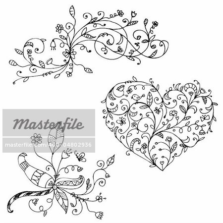 Floral ornament sketch, silhouette for your design