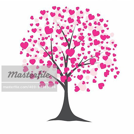 Tree with pink hearts for you. Vector illustration
