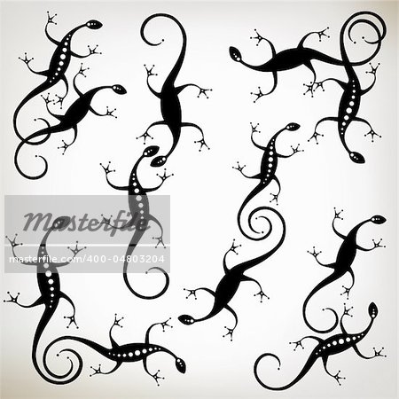 Lizard black silhouette, collection for your design