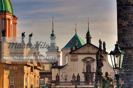 Famous towers on Charles Bridge in Prague