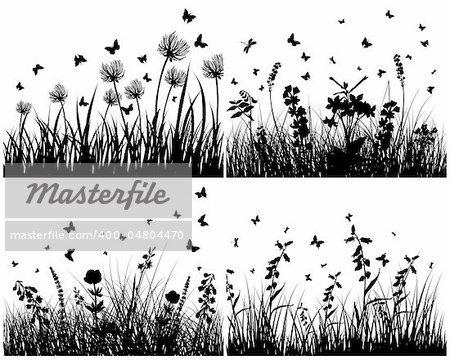 Vector grass silhouettes background set. All objects are separated.