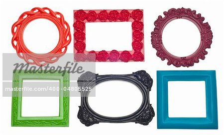 Modern Vibrant Colored Empty Frames Isolated on White with a Clipping Path.