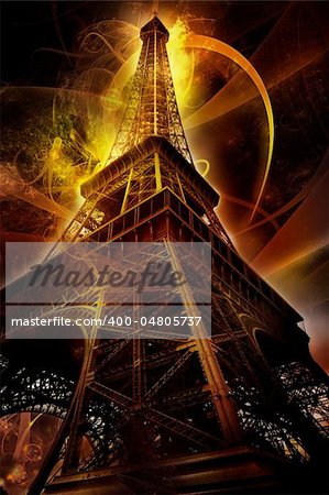 Eiffel tower with abstract swirls