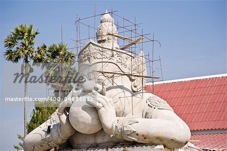 Giant statues and moon Saman Rattana Ram  Temple Chachoengsao In Thailand