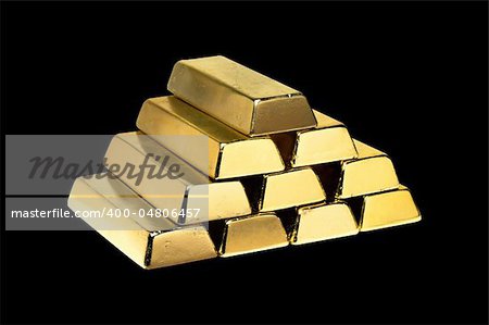 Gold bars isolated on black background