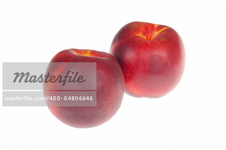 pair of ripe nectarines, photo on the white background