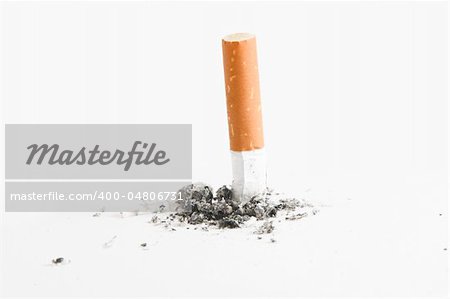 Quit smoking - cigarette butt, smoking concept, over white