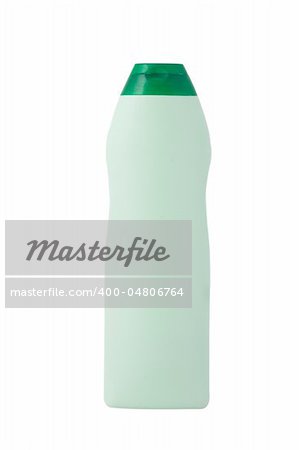 green bottle, cleaning product on white background